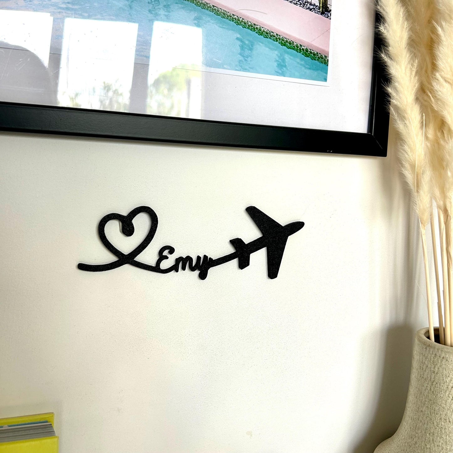 Avion mignon avec prénom pour décoration murale idée cadeau original et moderne sur le thème du voyage