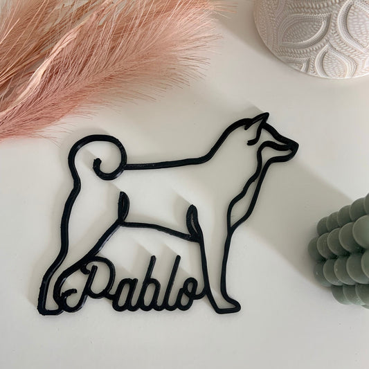 Silhouette Shiba Inu personnalisée – Décoration murale pour chien avec prénom
