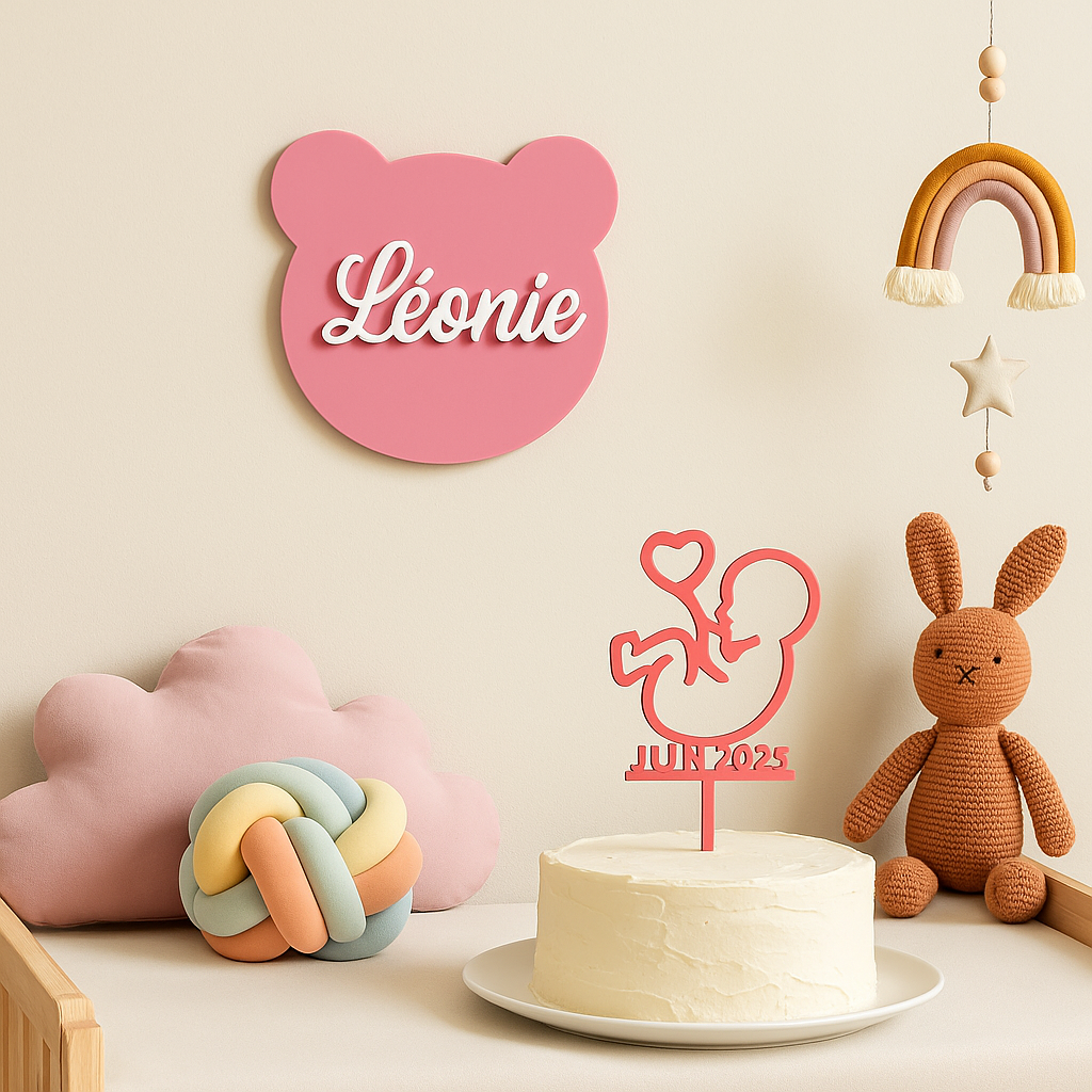 plaque murale ourson avec prénom personnalisé décoration murale ours pour la chambre bébé prenom murale idée cadeau