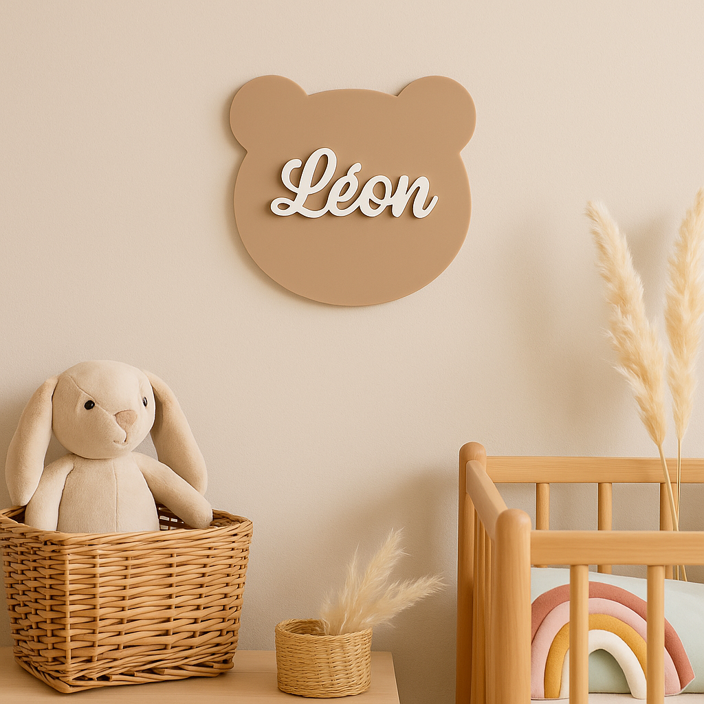 plaque murale ourson avec prénom personnalisé décoration murale ours pour la chambre bébé prenom murale idée cadeau