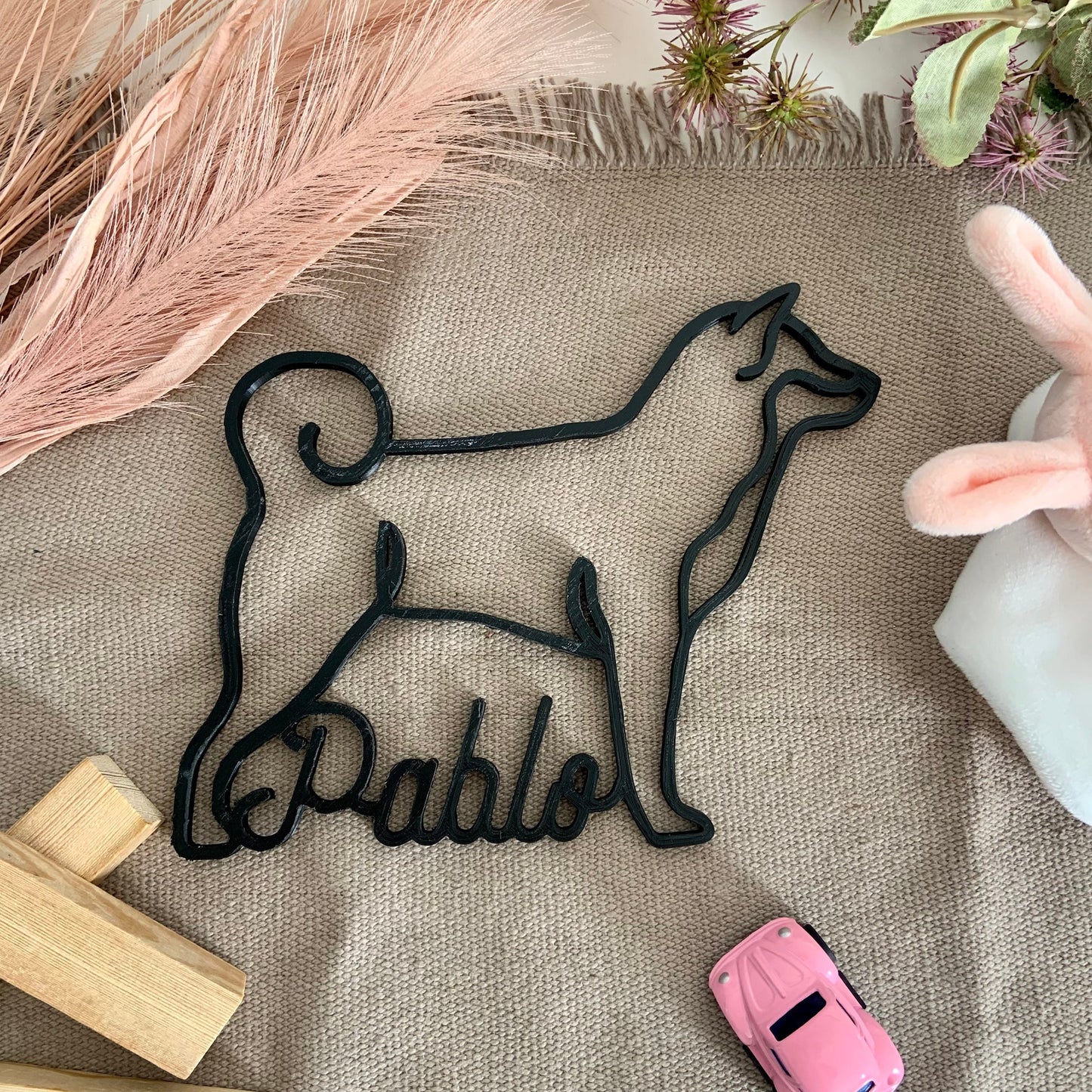 Silhouette Shiba Inu personnalisée – Décoration murale pour chien avec prénom