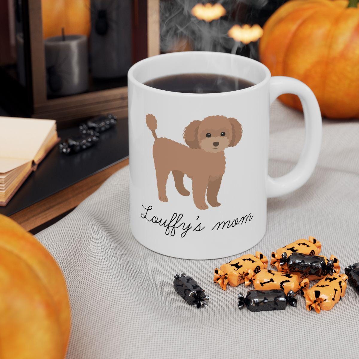 tasse caniche à personnaliser cadeau doodle pour les dog mom texte personnalisé tasse avec illustration de chien mug personnalisé