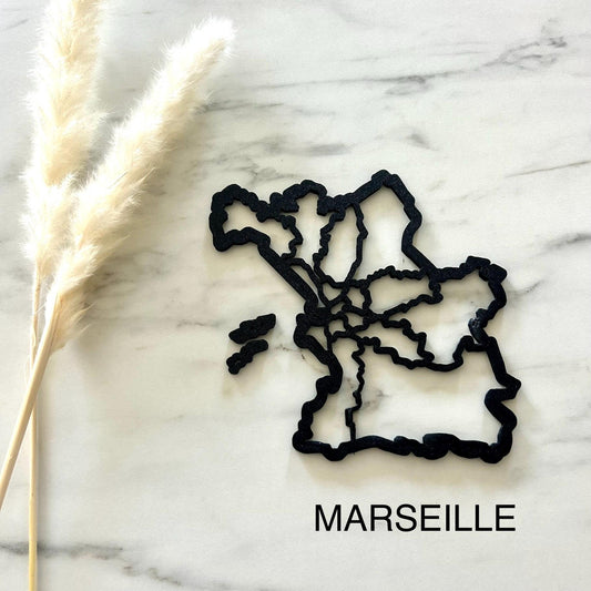 Décoration murale carte de Marseille en 3D arrondissement carte en 3D