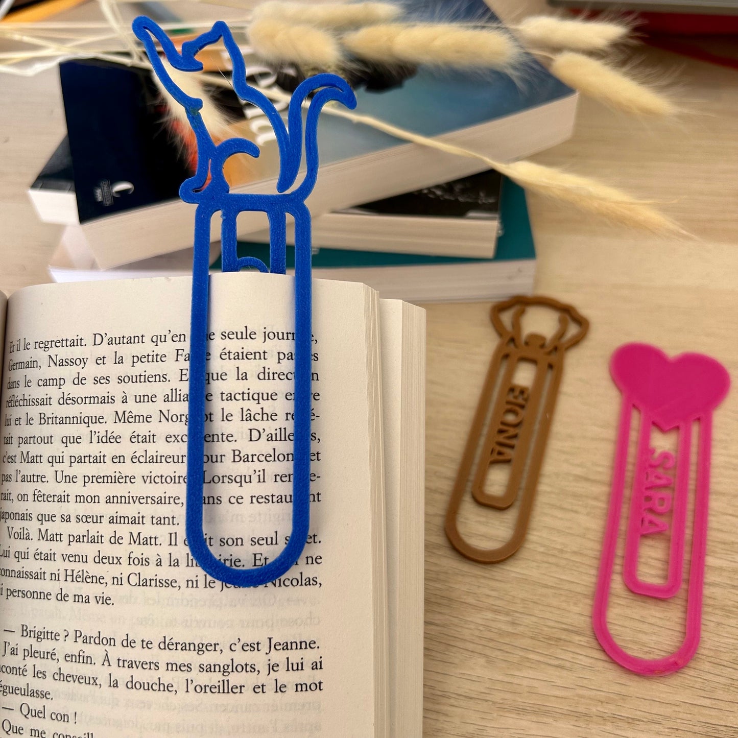 Marque-page personnalisé avec prénom et couleur – Idée cadeau original pour lecteur, modèles chat, cœur ou chien
