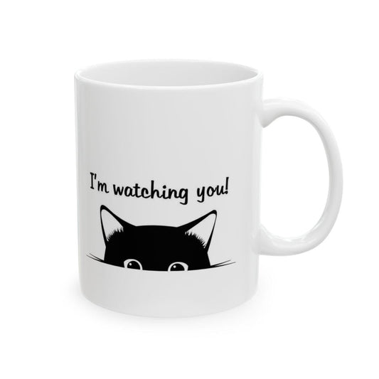 Tasse en céramique "I'm Watching You" – Illustration de Chat Espiègle cadeau chat pour les cat mom tasse avec illustration de chat mug