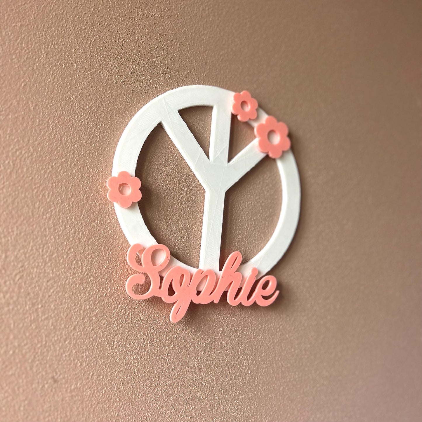 prénom symbole de paix à personnaliser avec fleurs, décoration murale peace enseigne à personnaliser prénom dessus de lit plaque de porte