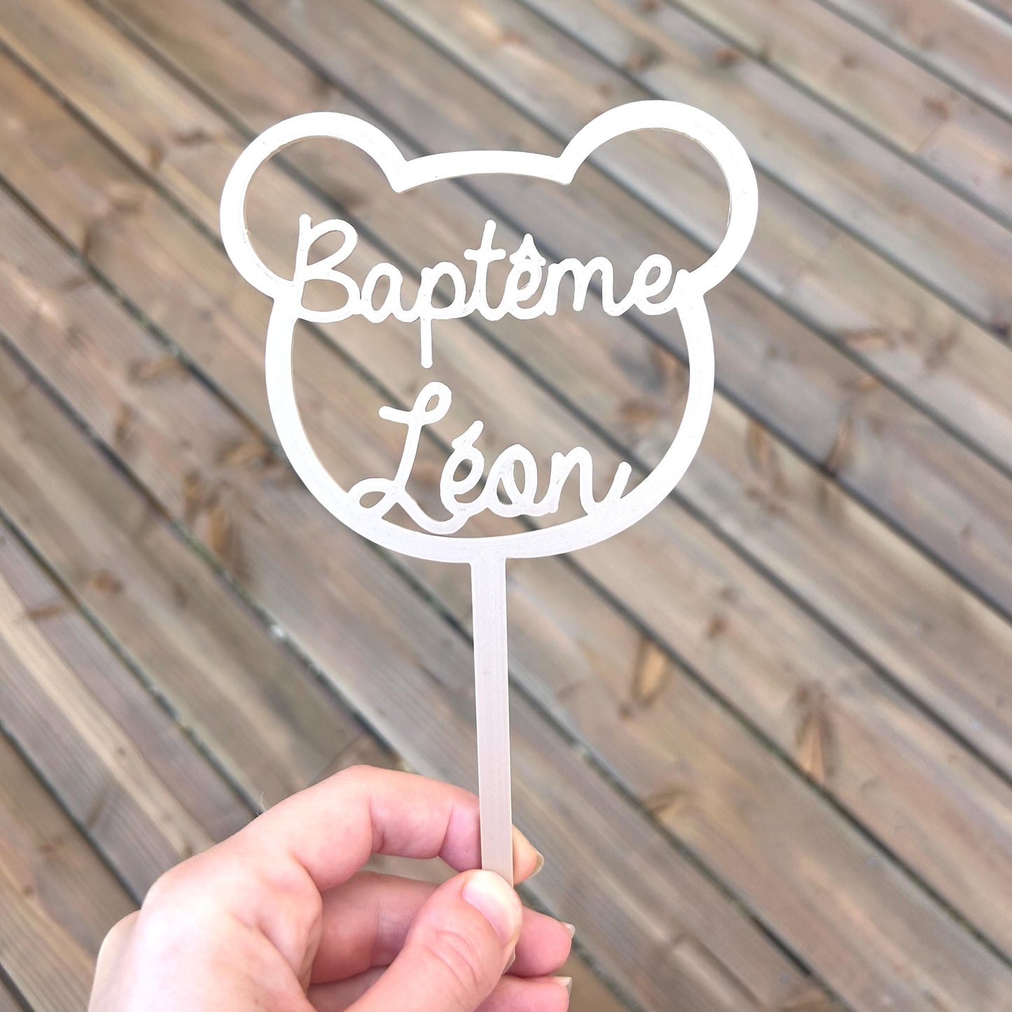 Cake topper ourson à personnaliser, pour gâteau d'anniversaire ou baptême bébé enfant, décoration de gâteau ours