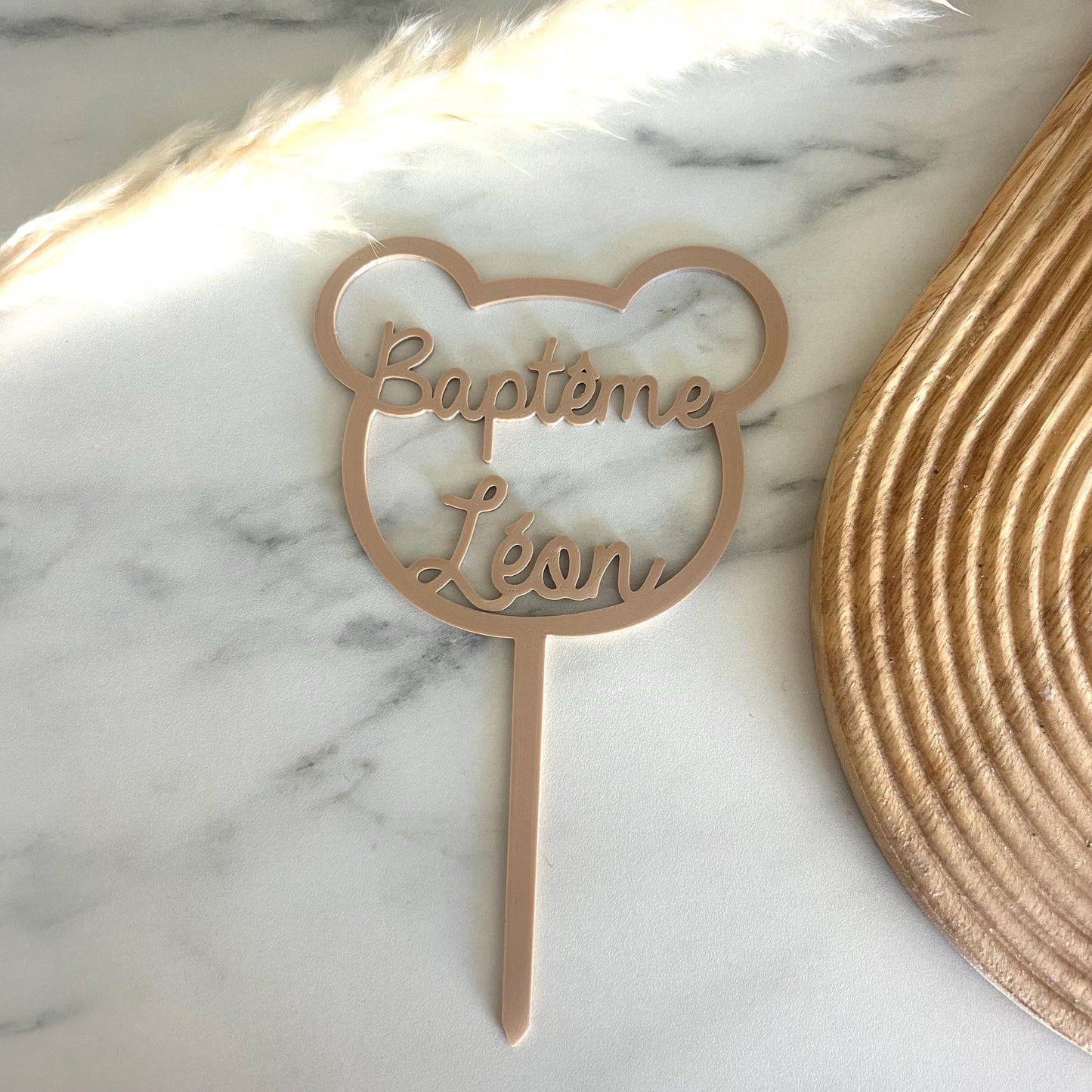 Cake topper ourson à personnaliser, pour gâteau d'anniversaire ou baptême bébé enfant, décoration de gâteau ours