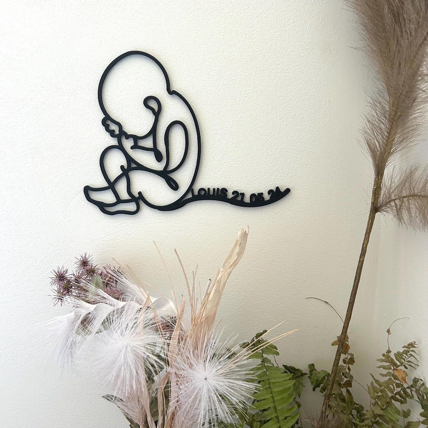 Décoration Murale Bébé Personnalisée 3D – Prénom et Date, Silhouette Bébé – Cadeau Grossesse et Future Maman, Souvenir Prénatal
