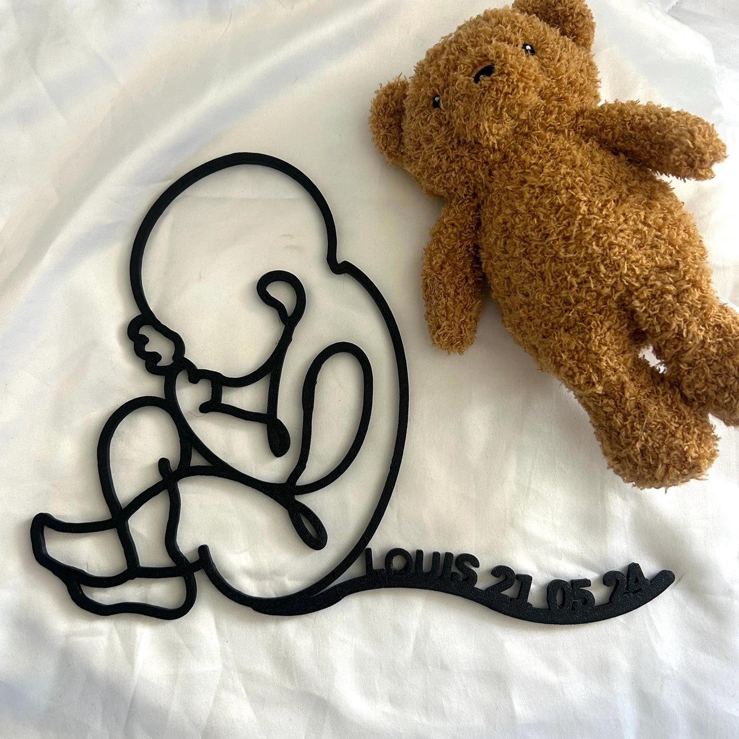 Décoration Murale Bébé Personnalisée 3D – Prénom et Date, Silhouette Bébé – Cadeau Grossesse et Future Maman, Souvenir Prénatal