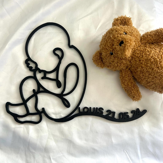 Décoration Murale Bébé Personnalisée 3D – Prénom et Date, Silhouette Bébé – Cadeau Grossesse et Future Maman, Souvenir Prénatal