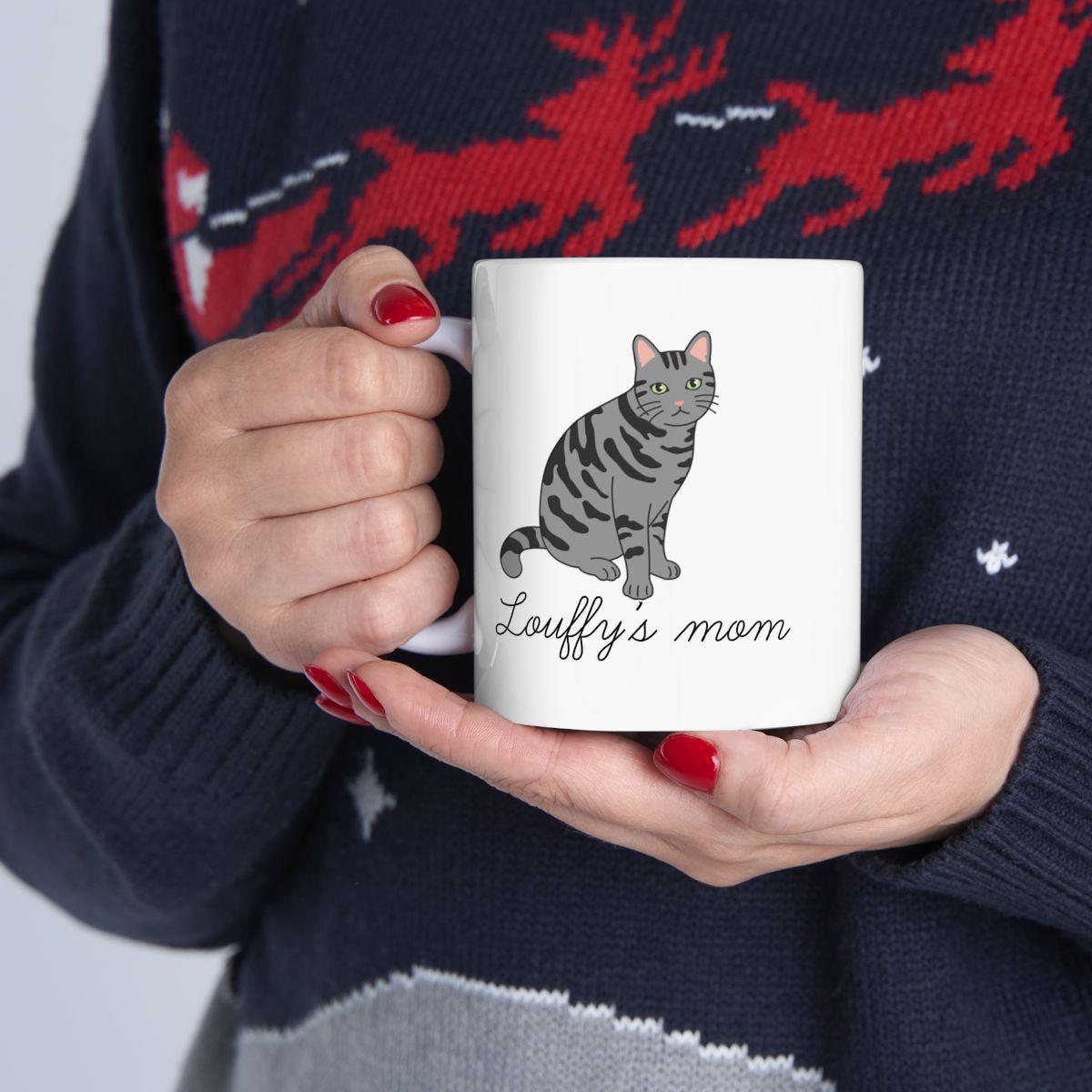 Mug chat tigré gris personnalisé – Cadeau cat mom