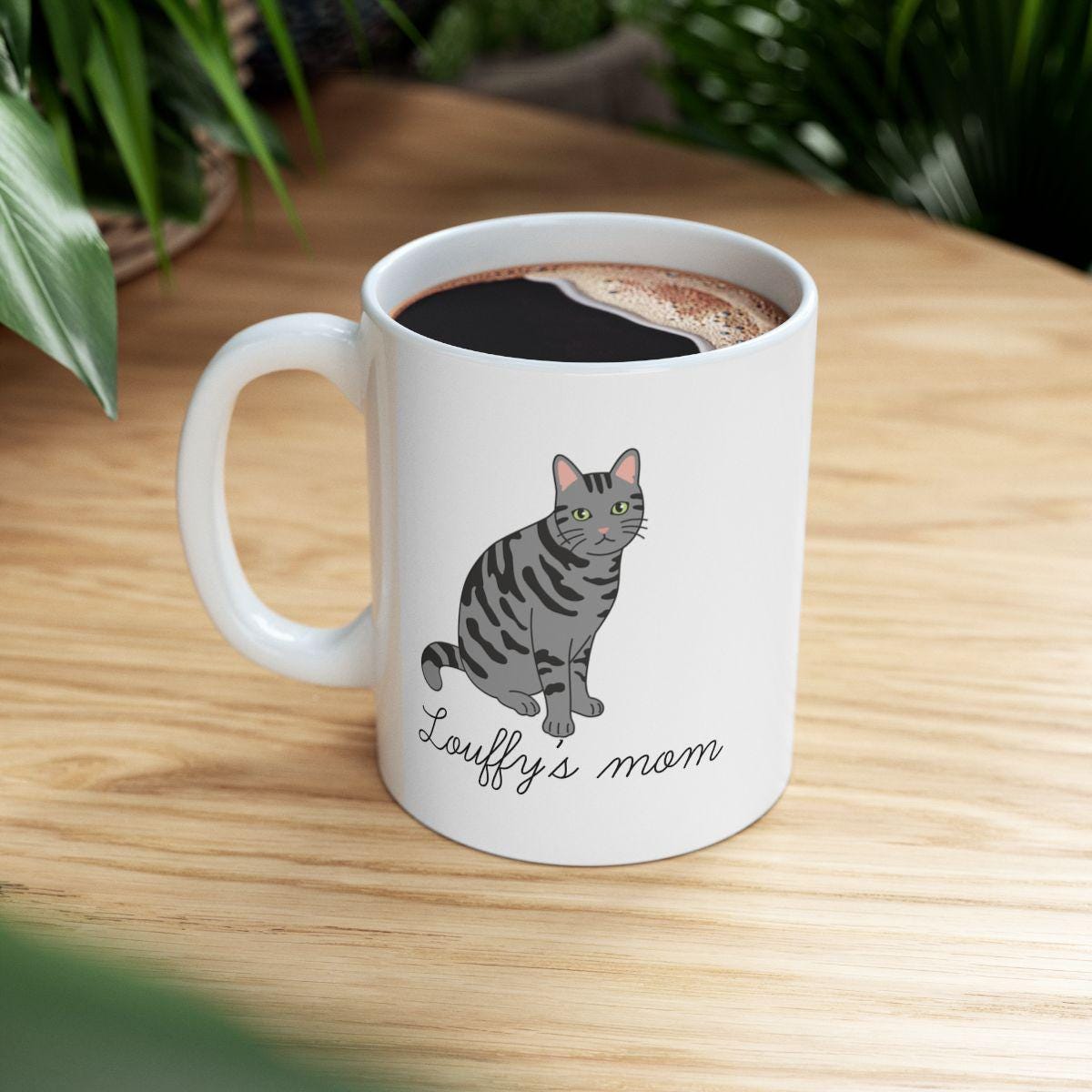 Mug chat tigré gris personnalisé – Cadeau cat mom