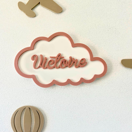 Plaque prénom personnalisée en forme de nuage – Décoration murale chambre bébé ou enfant