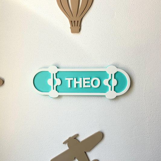 Décoration prénom personnalisée – Planche de skate Plaque murale prénom – Forme skateboard – Cadeau enfant