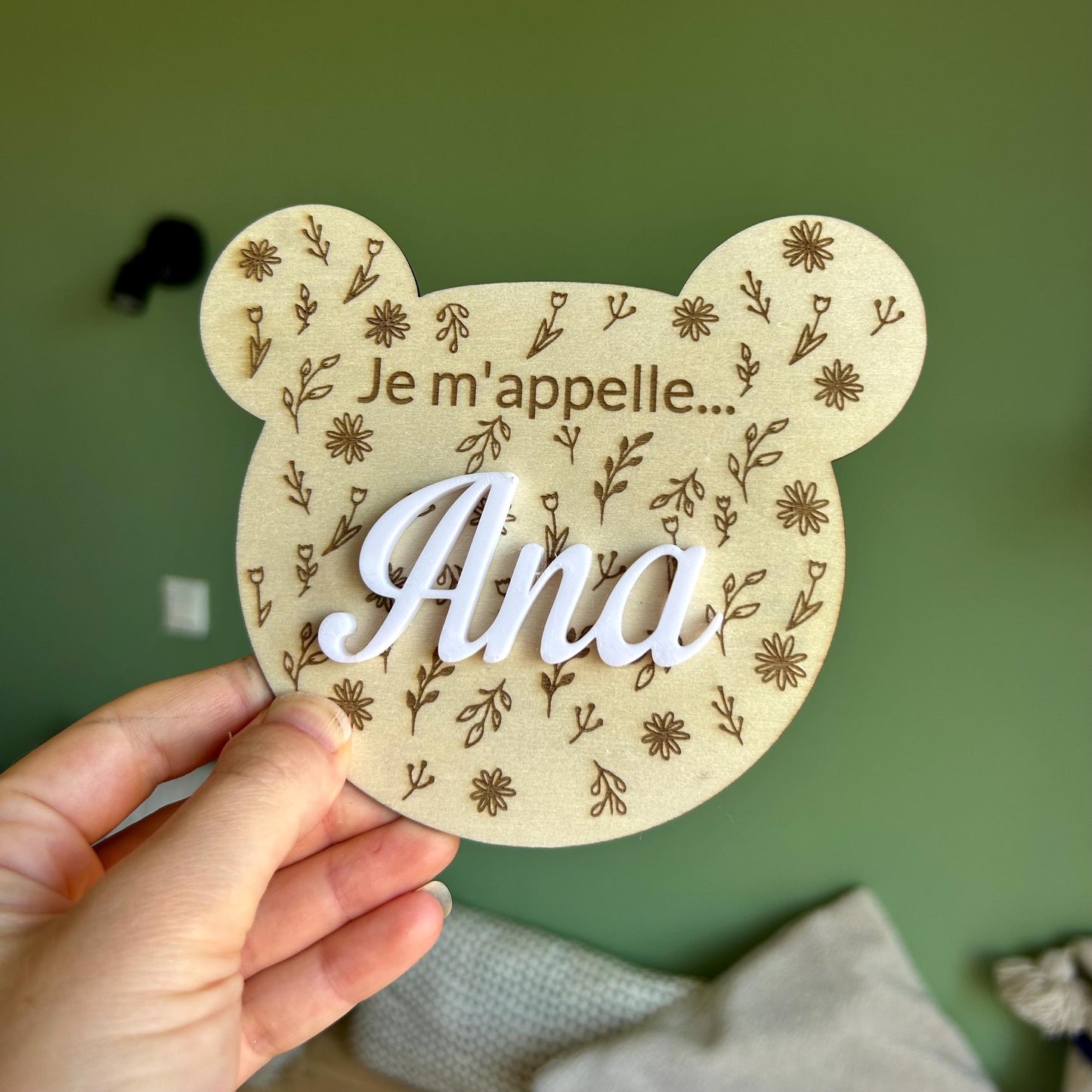 carte ourson annonce naissance personnalisée prénom en bois plaque ours bébé bienvenue bébé est né annonce du prénom