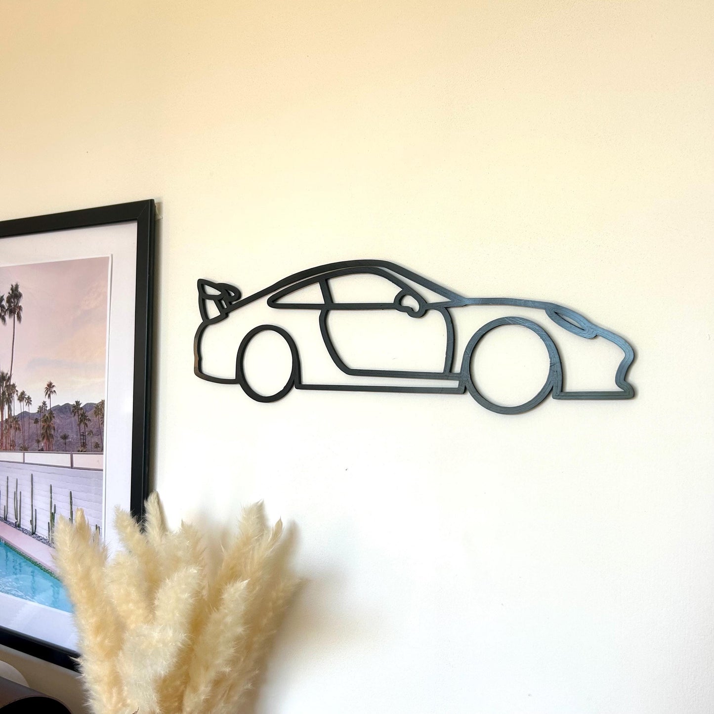 Décoration murale Porsche Sport 3D – Silhouette moderne en PLA noir pour salon, bureau ou garage – Design élégant et unique