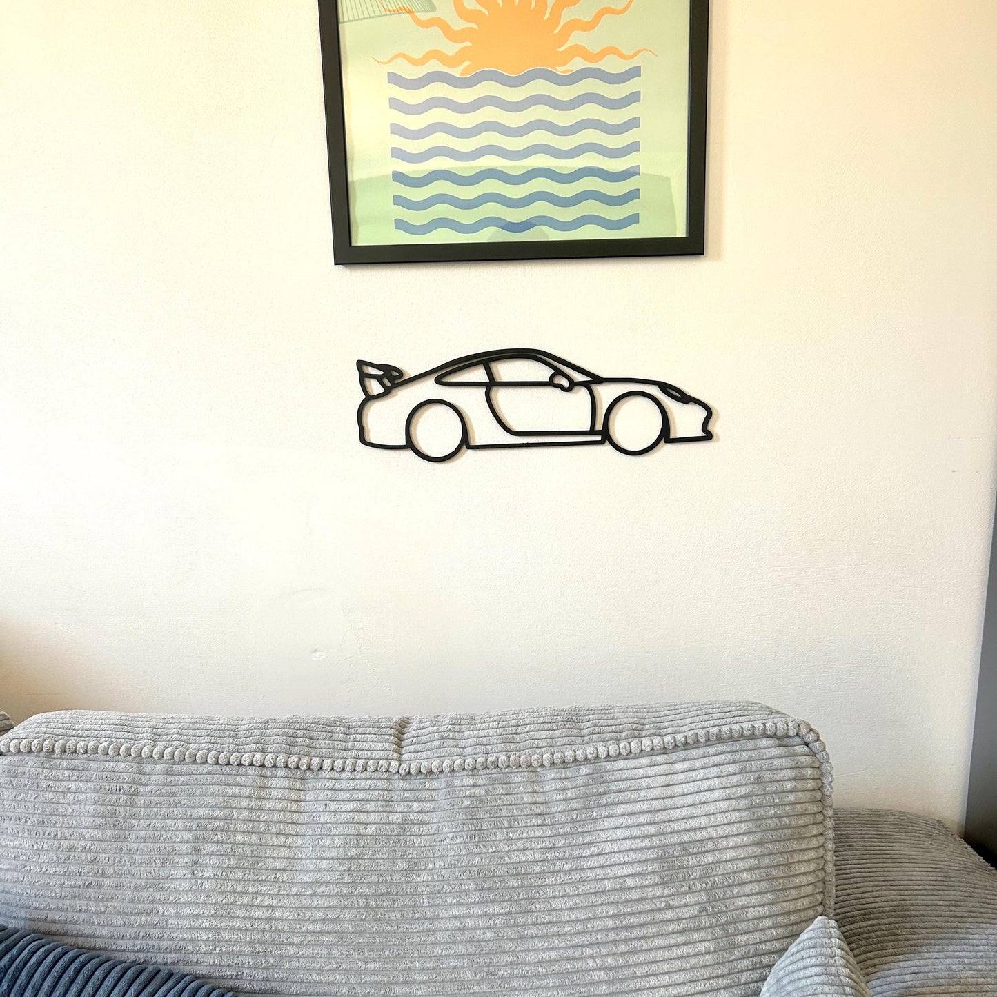 Décoration murale Porsche Sport 3D – Silhouette moderne en PLA noir pour salon, bureau ou garage – Design élégant et unique