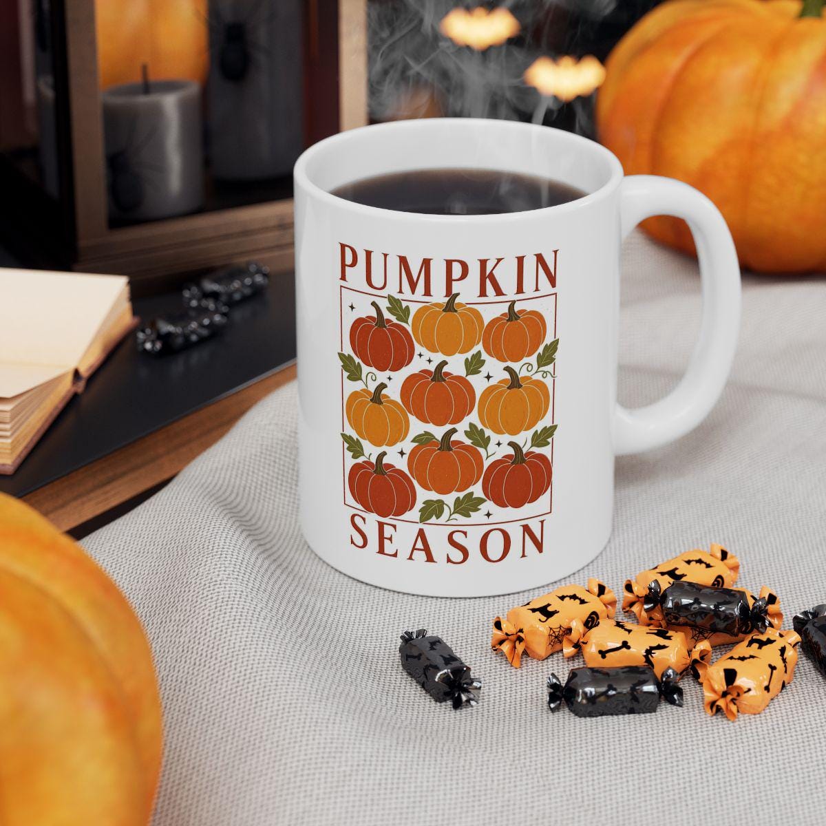 Tasse automne en céramique tasse halloween – Illustration citrouilles pumpkin Season tasse avec illustration de citrouilles mignonne nature