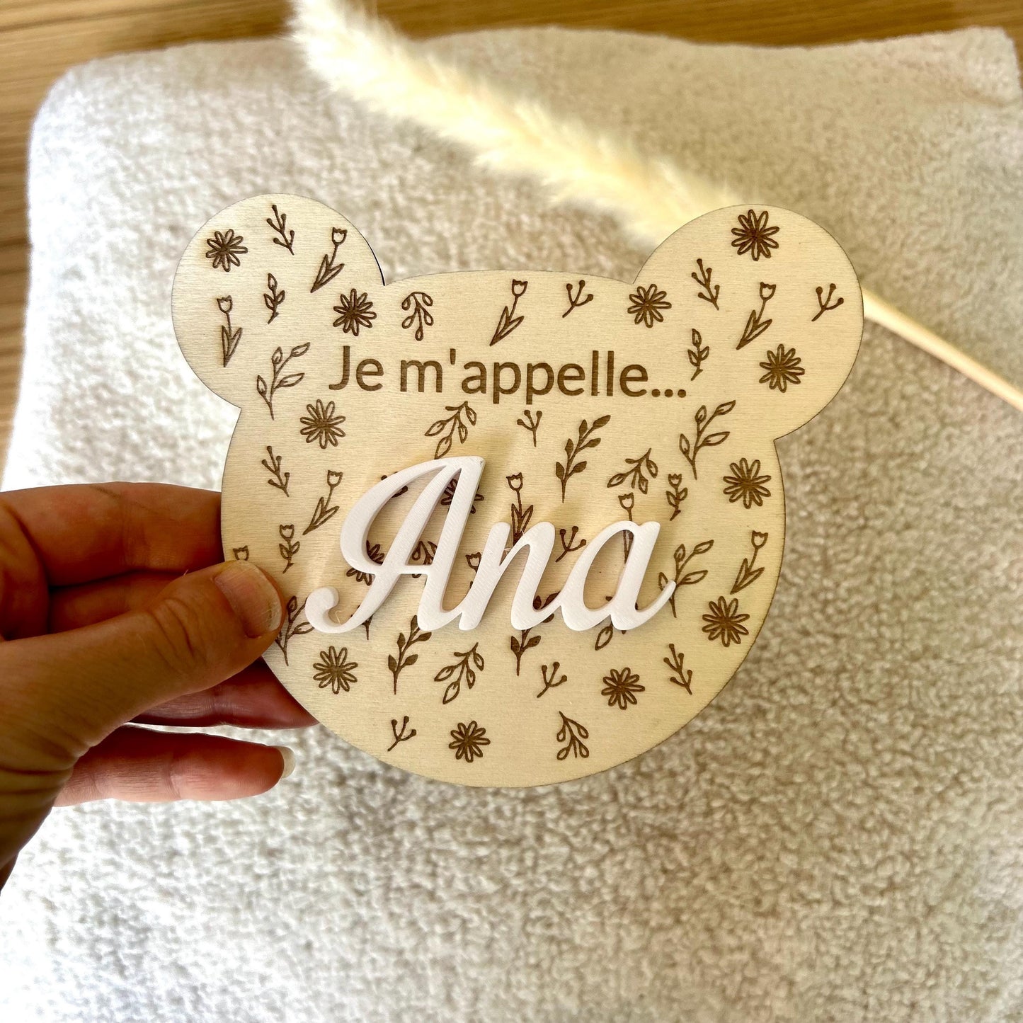 carte ourson annonce naissance personnalisée prénom en bois plaque ours bébé bienvenue bébé est né annonce du prénom
