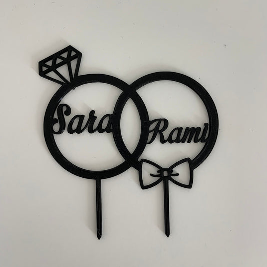 Cake Topper Mariage Personnalisable – Décoration de Gâteau avec Alliances et Prénoms