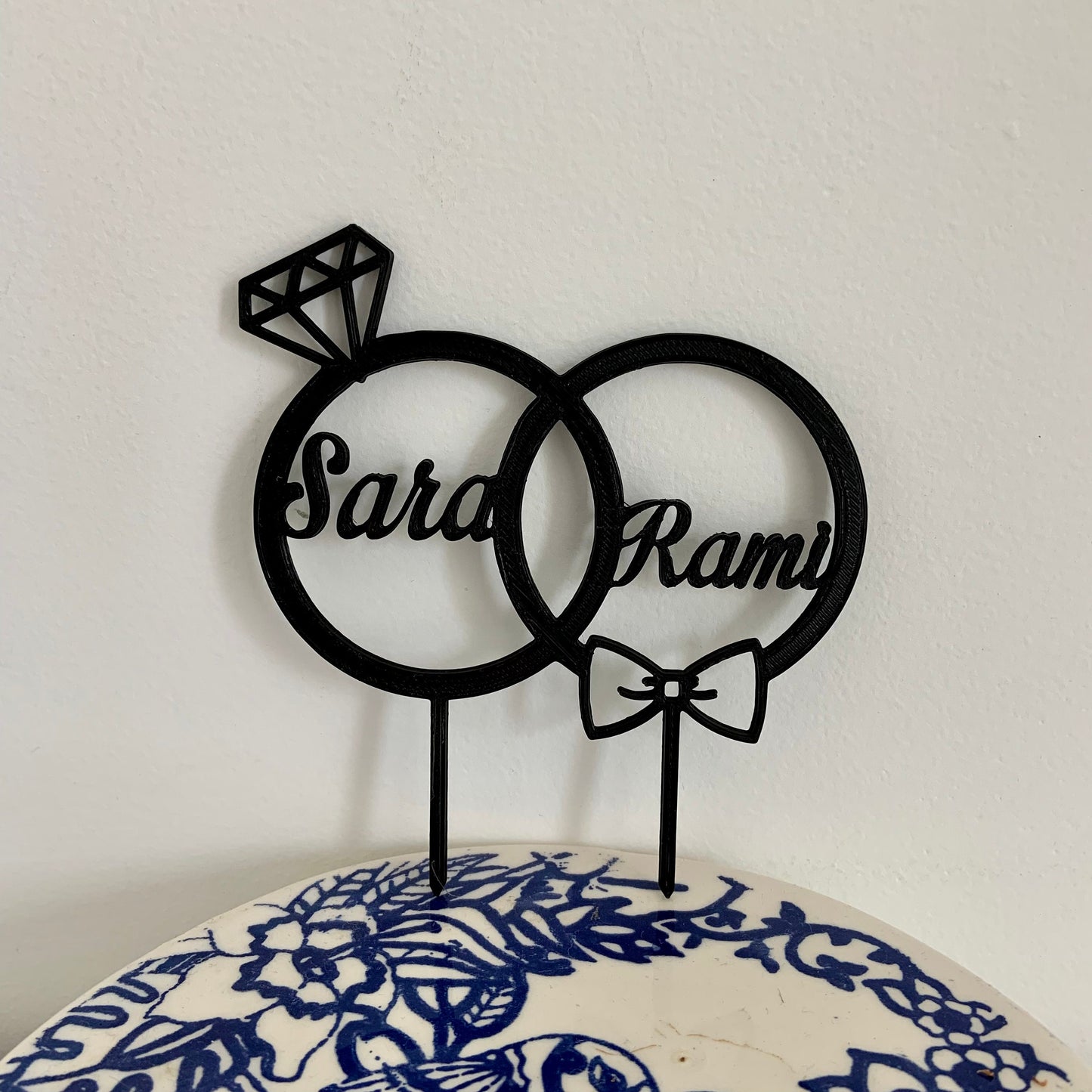 Cake Topper Mariage Personnalisable – Décoration de Gâteau avec Alliances et Prénoms