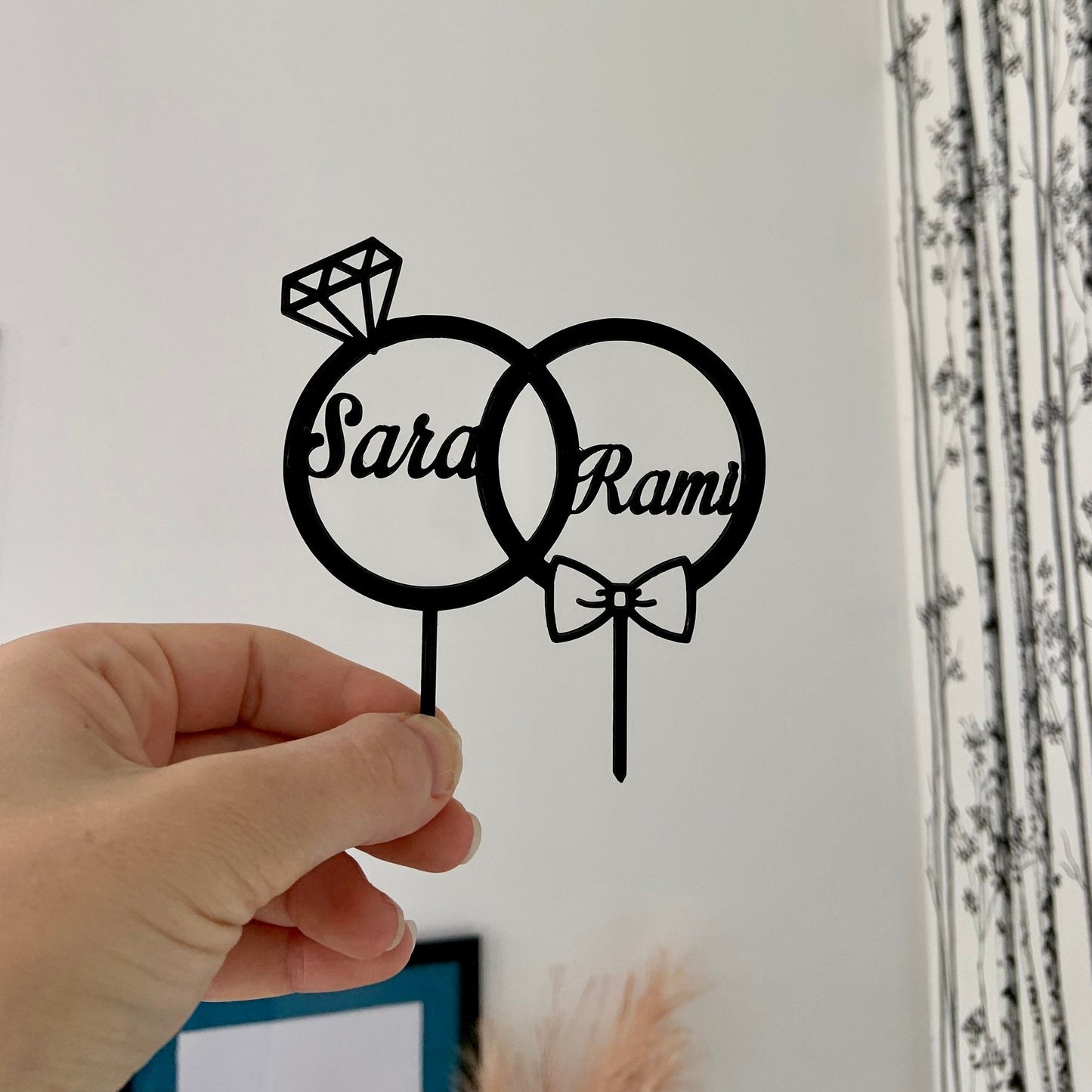 Cake Topper Mariage Personnalisable – Décoration de Gâteau avec Alliances et Prénoms