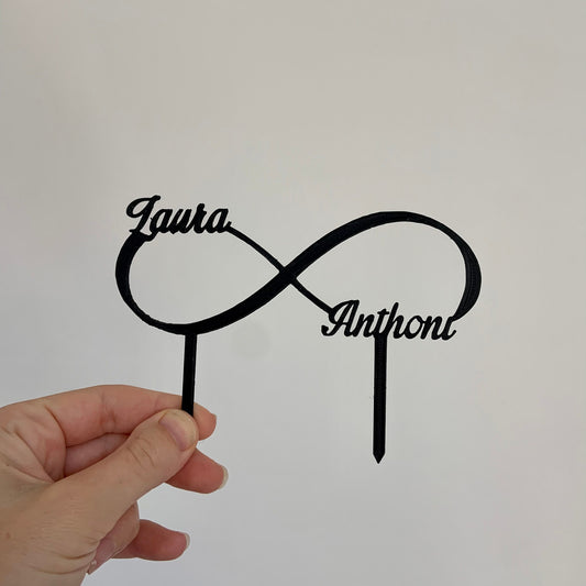 Cake Topper Mariage Personnalisé – Symbole Infini avec Prénoms pour Gâteau