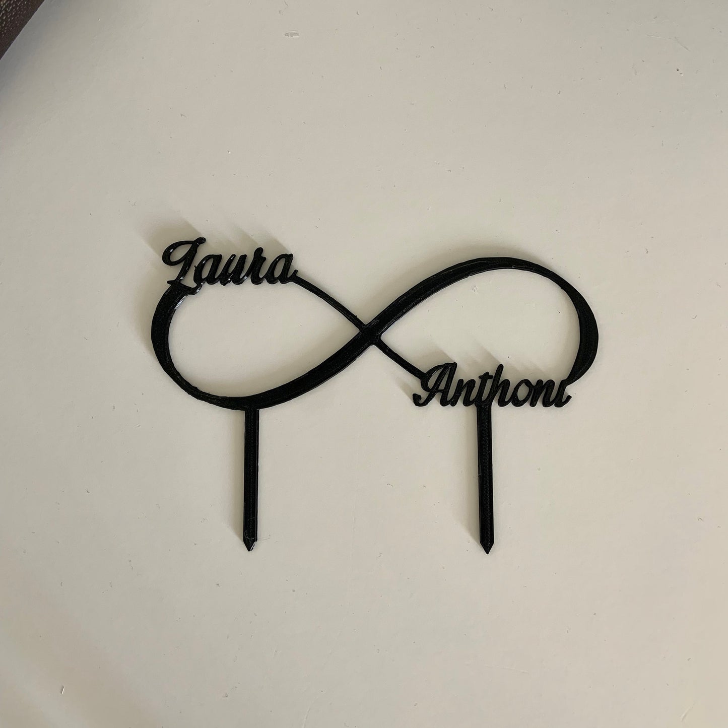Cake Topper Mariage Personnalisé – Symbole Infini avec Prénoms pour Gâteau
