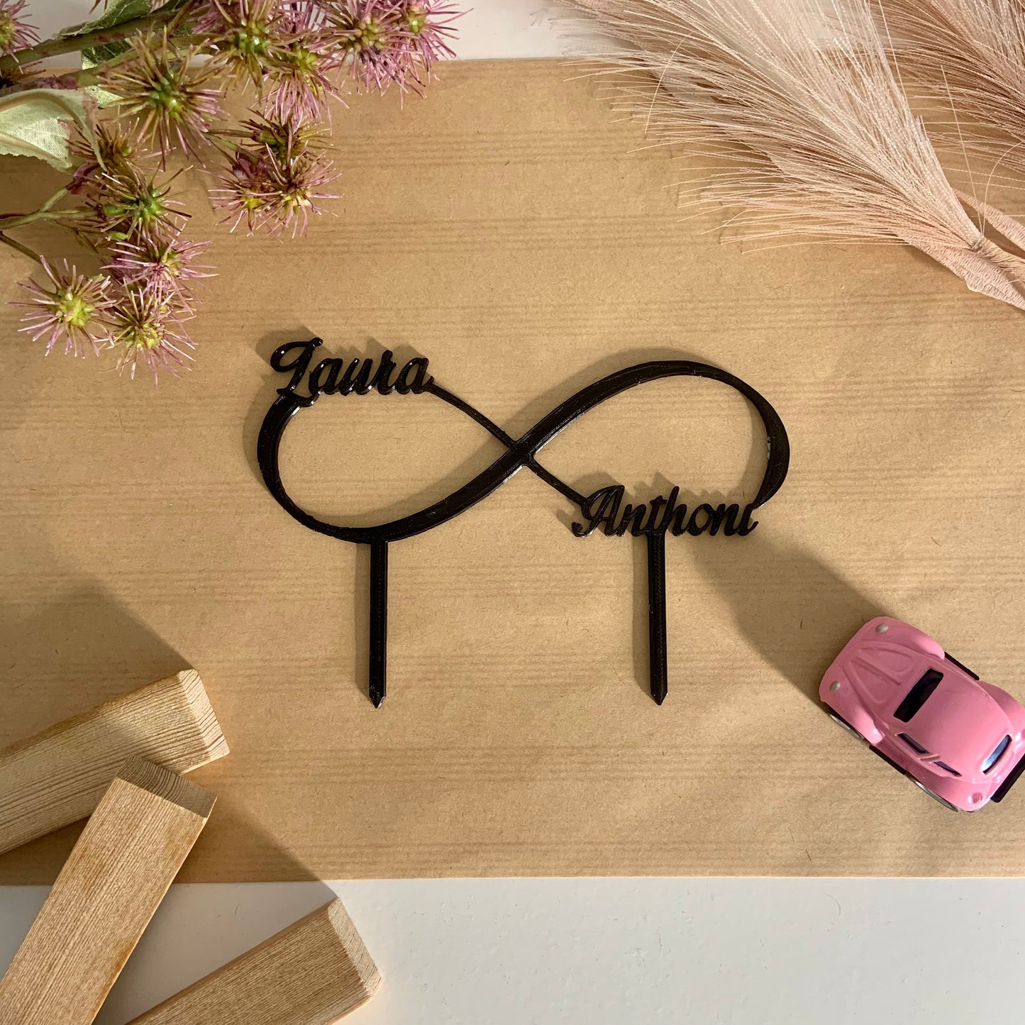 Cake Topper Mariage Personnalisé – Symbole Infini avec Prénoms pour Gâteau
