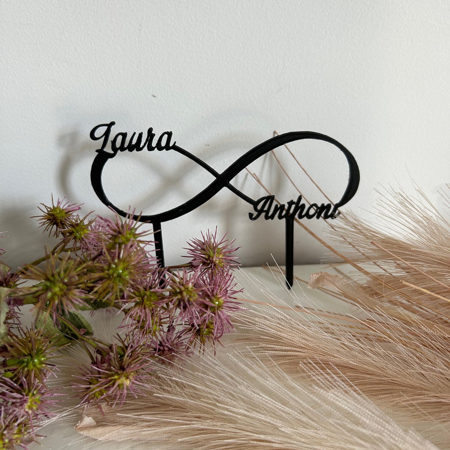 Cake Topper Mariage Personnalisé – Symbole Infini avec Prénoms pour Gâteau