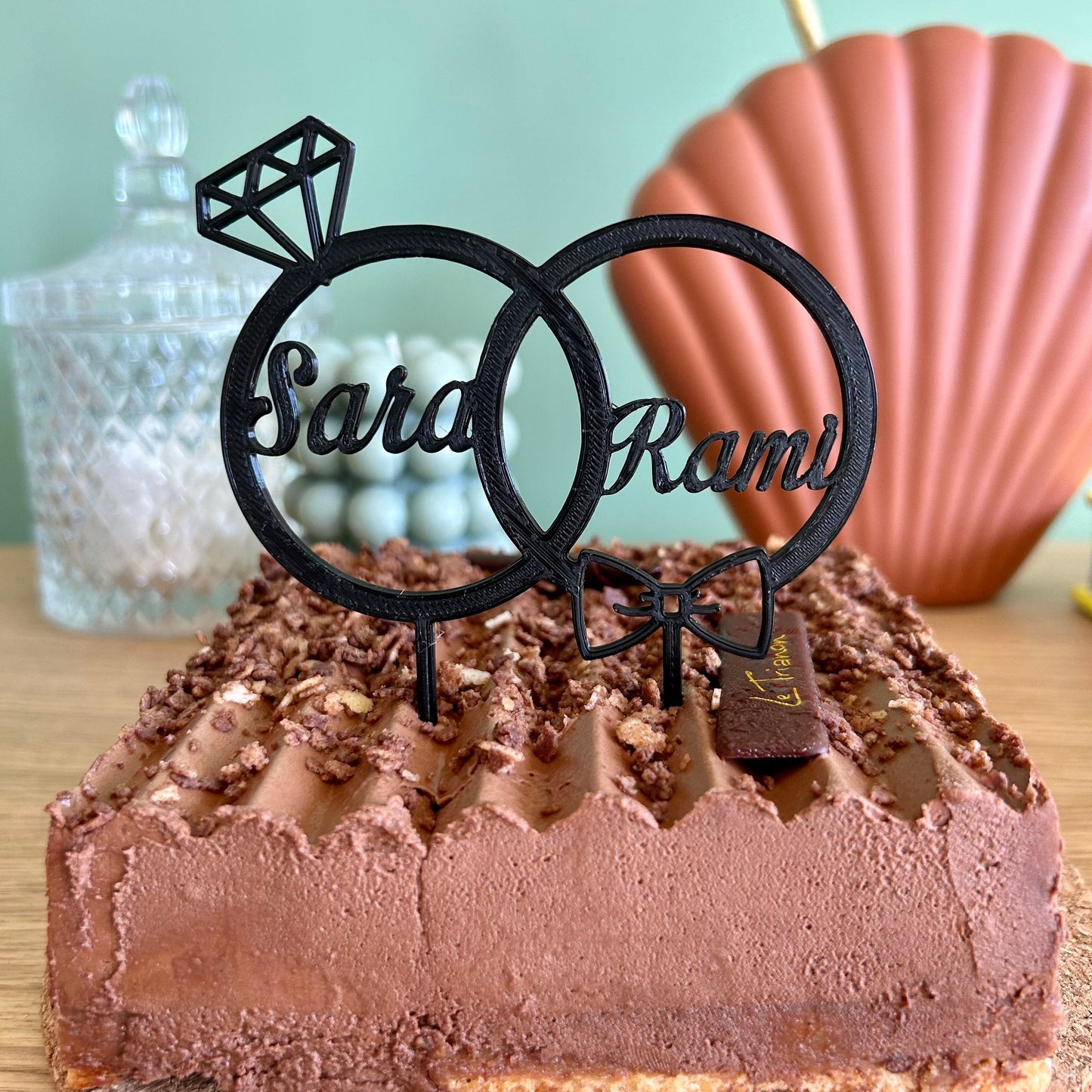Cake Topper Mariage Personnalisable – Décoration de Gâteau avec Alliances et Prénoms