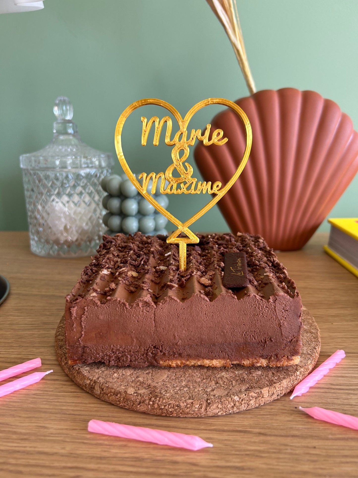 Cake Topper Cœur Personnalisé avec Prénoms – Décoration Gâteau Mariage et Couple