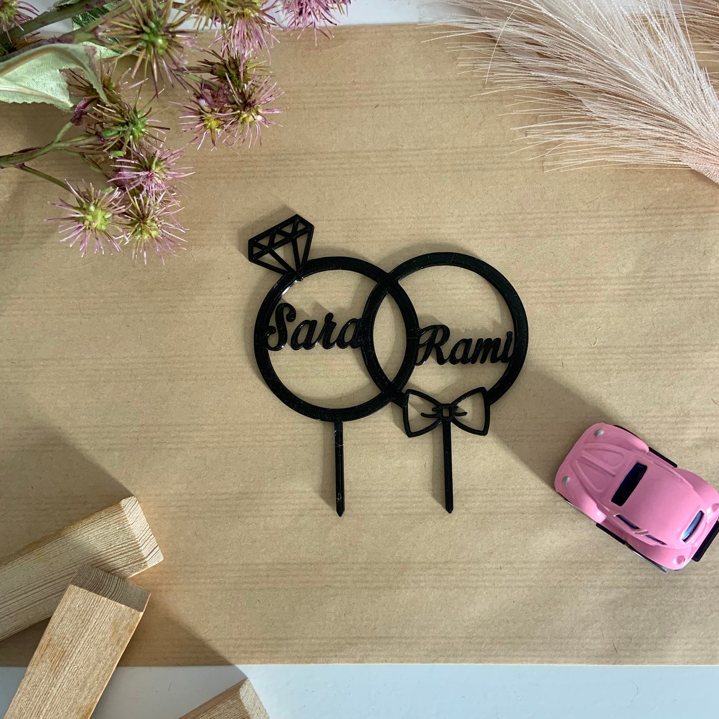 Cake Topper Mariage Personnalisable – Décoration de Gâteau avec Alliances et Prénoms