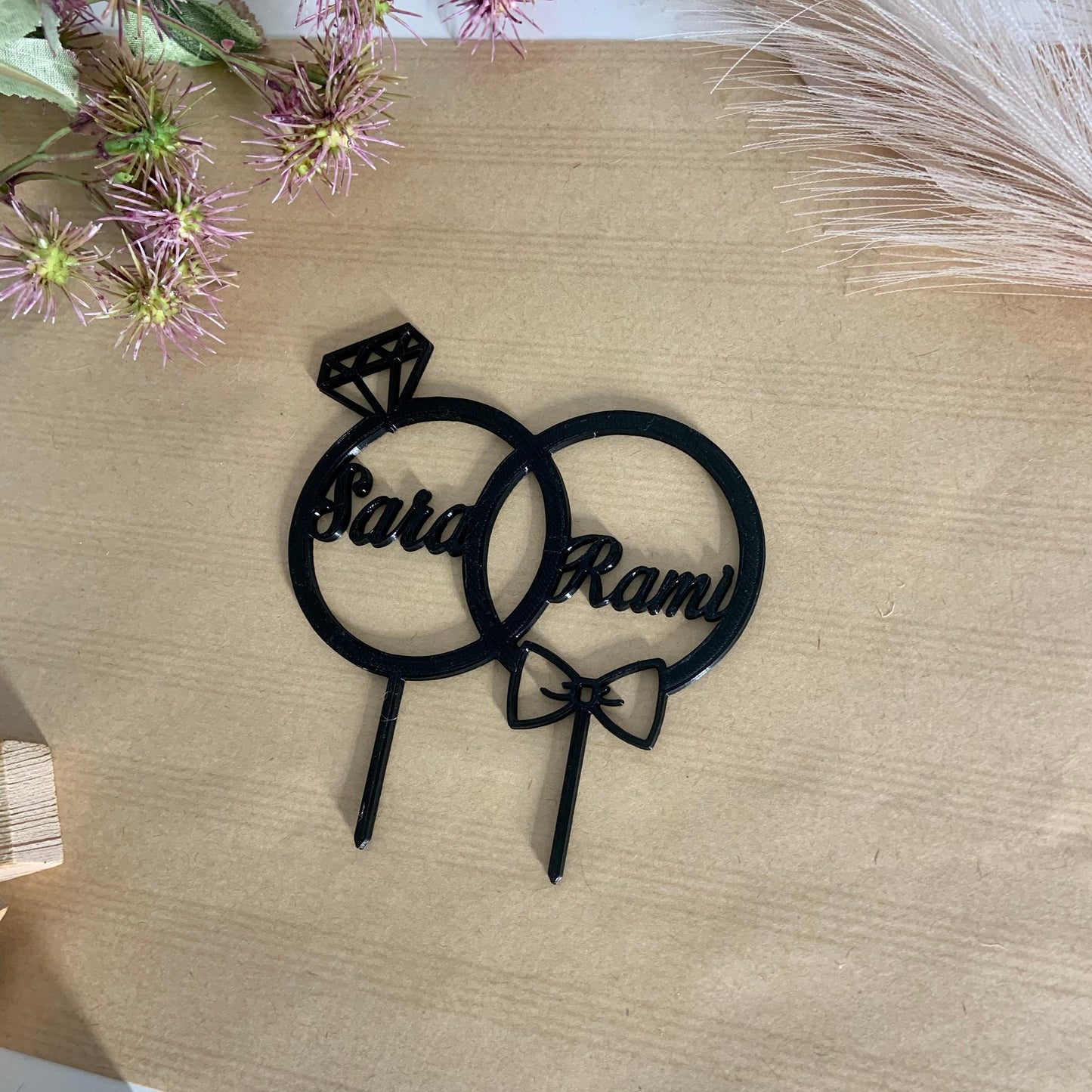 Cake Topper Mariage Personnalisable – Décoration de Gâteau avec Alliances et Prénoms