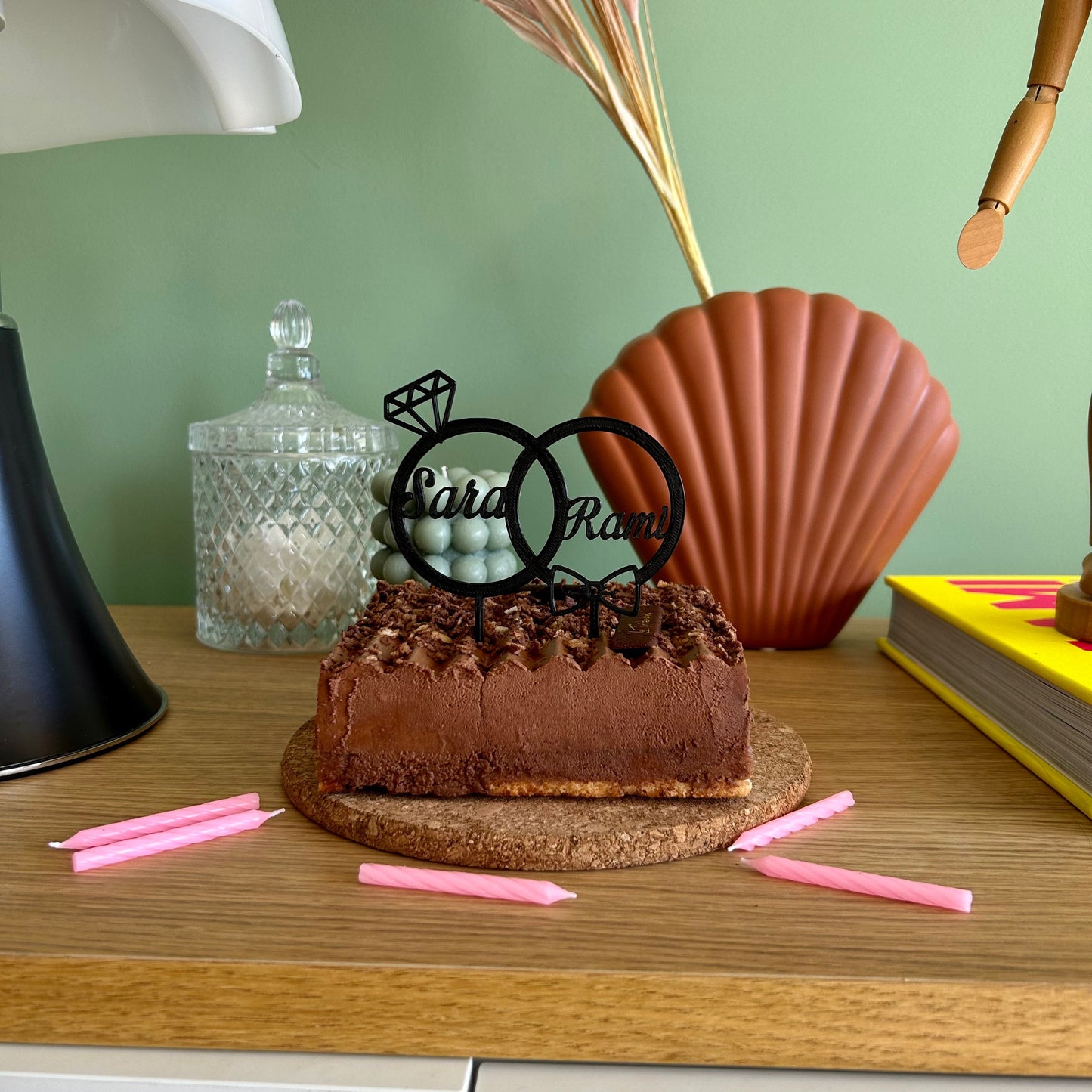 Cake Topper Mariage Personnalisable – Décoration de Gâteau avec Alliances et Prénoms