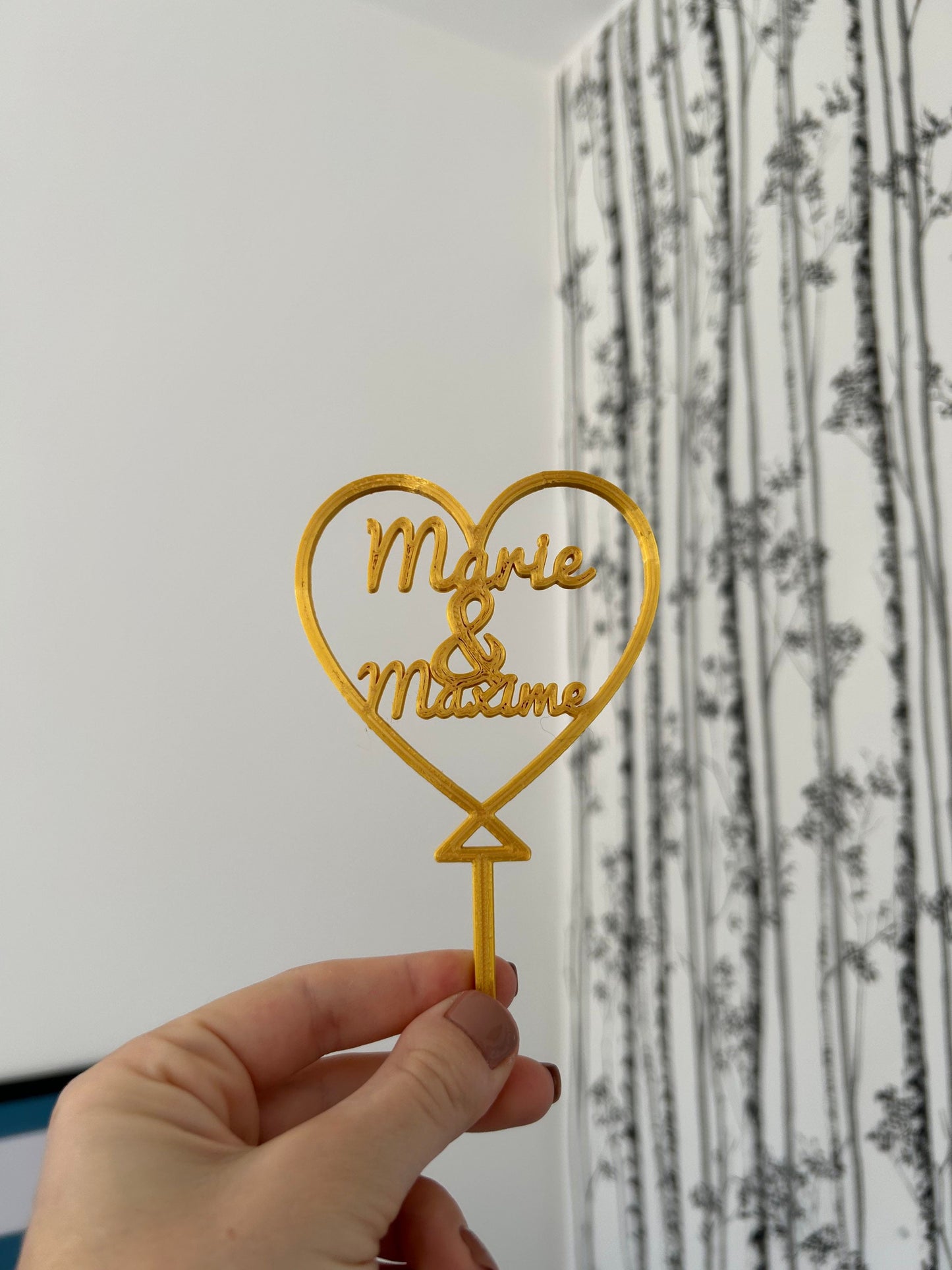 Cake Topper Cœur Personnalisé avec Prénoms – Décoration Gâteau Mariage et Couple