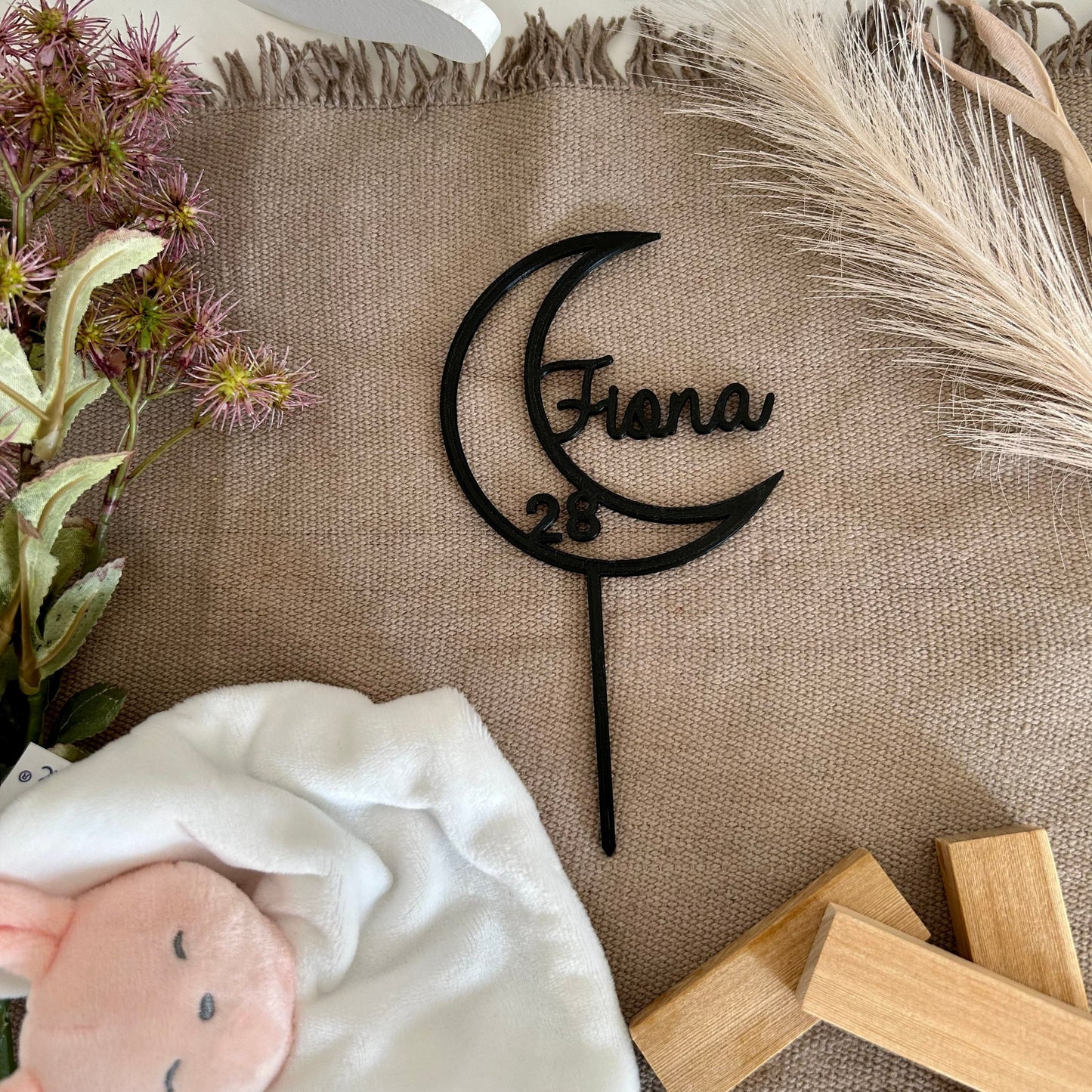 Cake Topper Lune Personnalisé – Décoration Gâteau d’Anniversaire