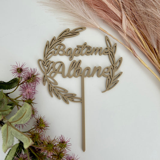 Cake topper personnalisé pour gâteau de baptême – Thème champêtre