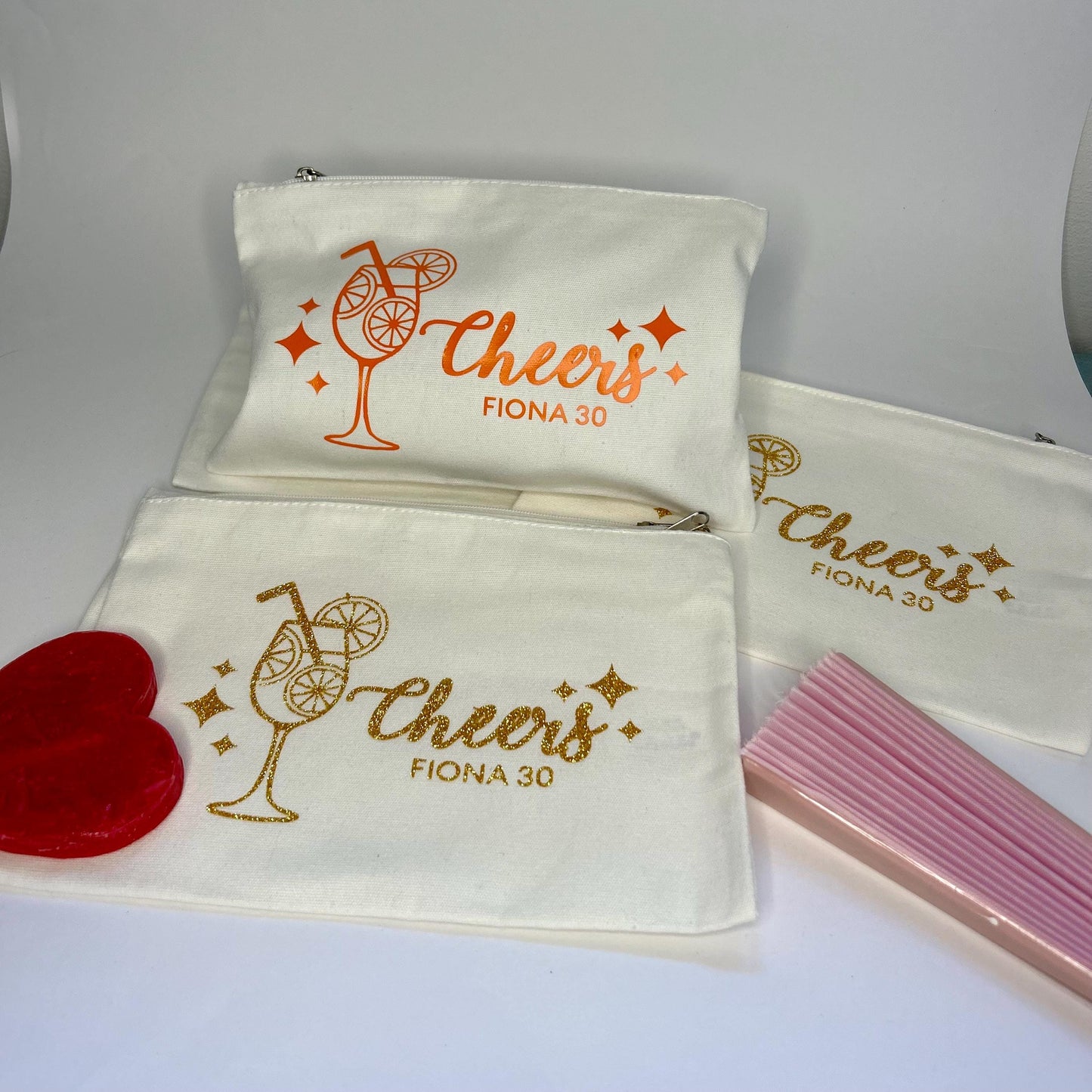 pochette à personnaliser theme spritz, cadeau pour invité d’anniversaire, décoration personnalisée pour votre anniversaire, EVJF, ou mariage