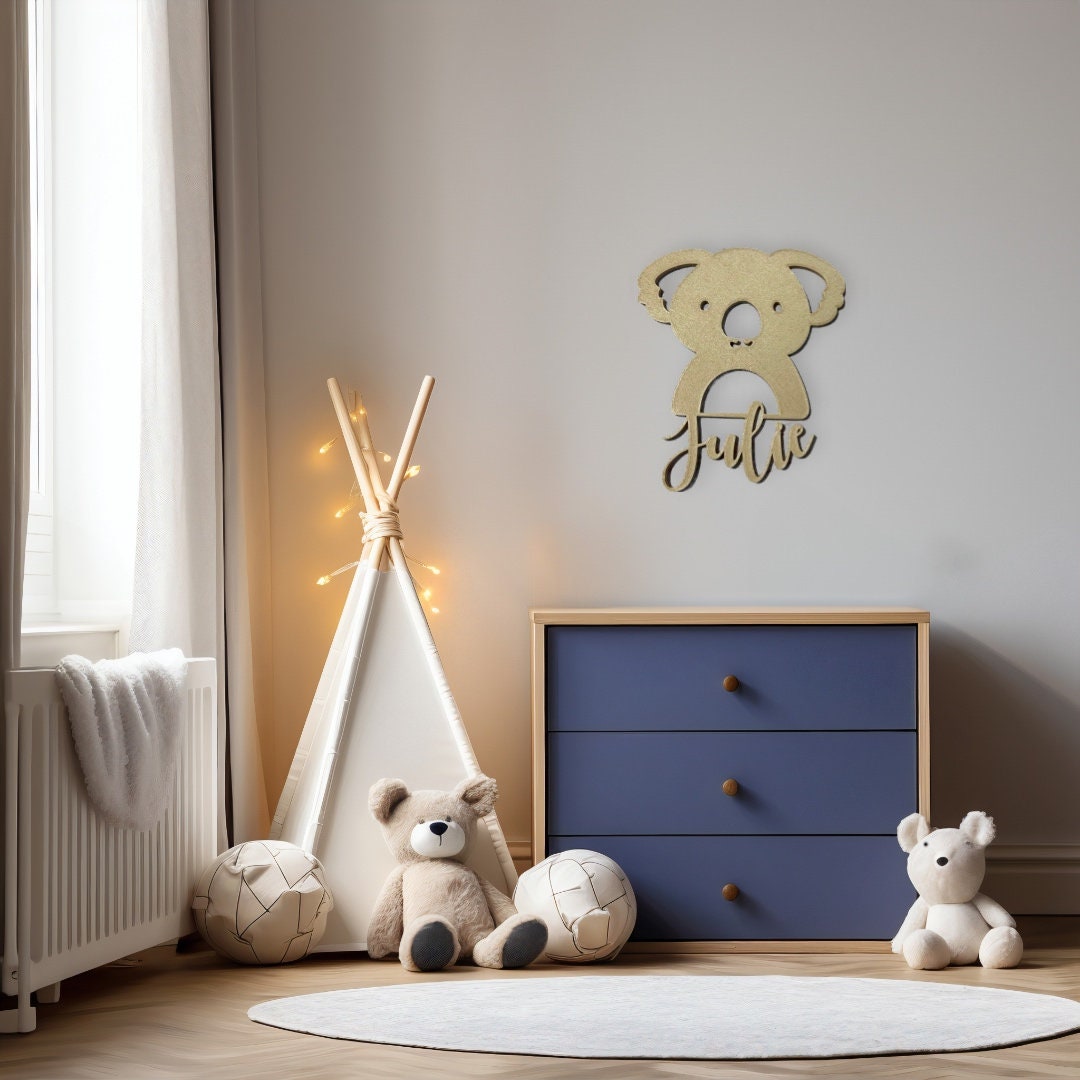 Prénom porte chambre bébé Koala pour décoration chambre enfant plaque avec prénom pour idée cadeau style animaux cadeau bebe personnalisable