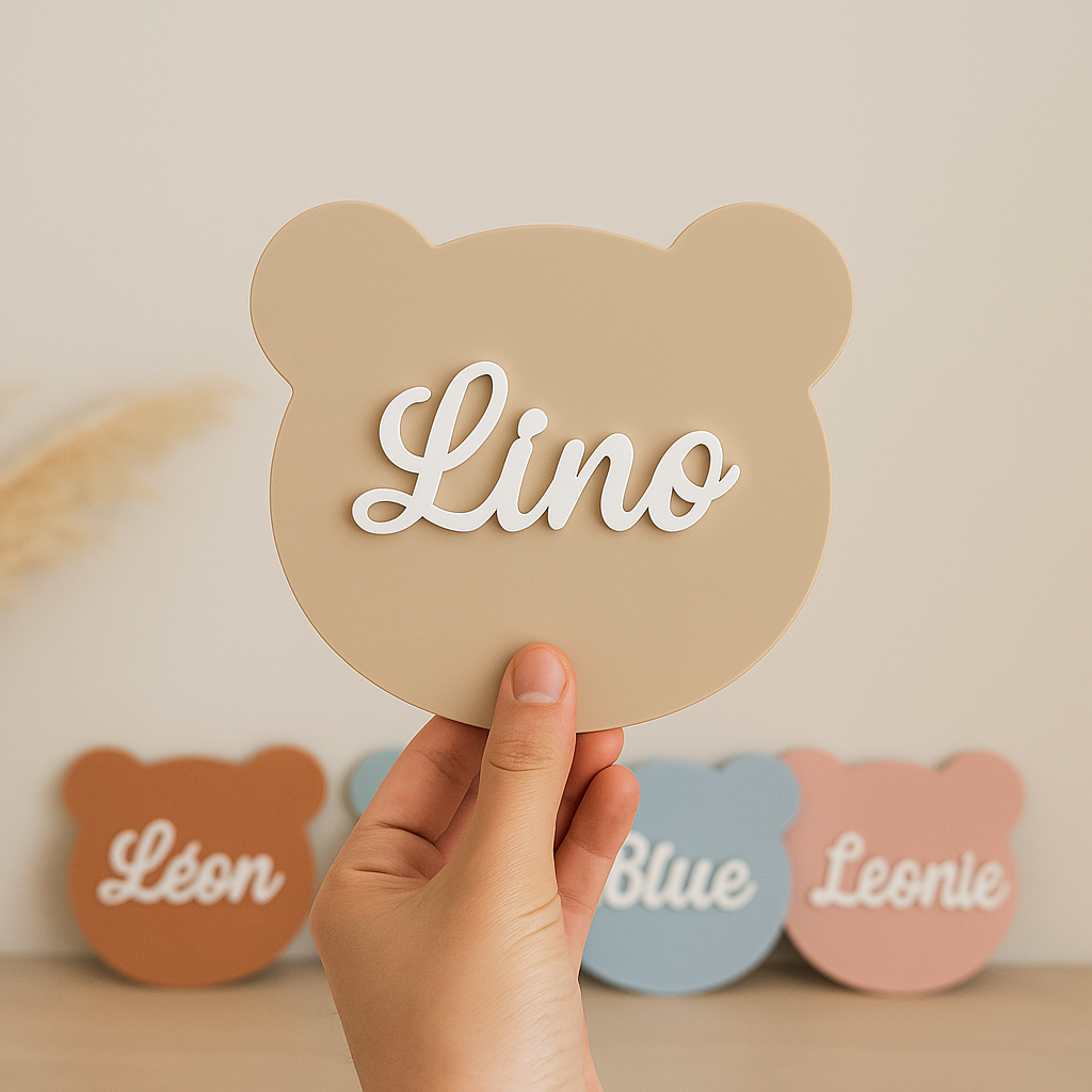 plaque murale ourson avec prénom personnalisé décoration murale ours pour la chambre bébé prenom murale idée cadeau