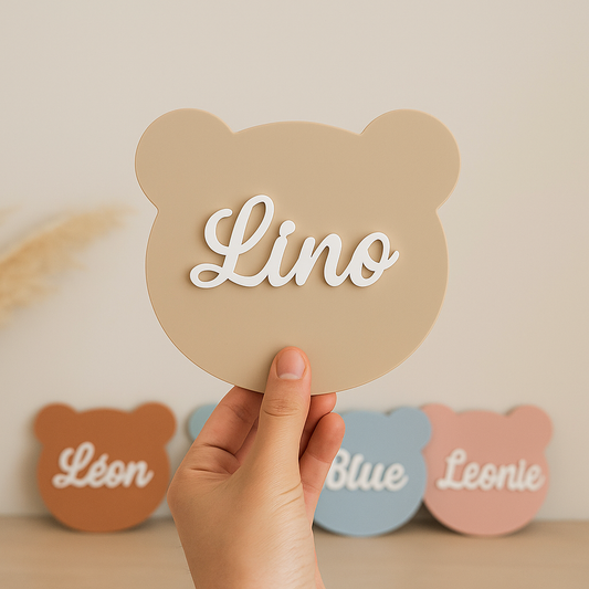 plaque murale ourson avec prénom personnalisé décoration murale ours pour la chambre bébé prenom murale idée cadeau