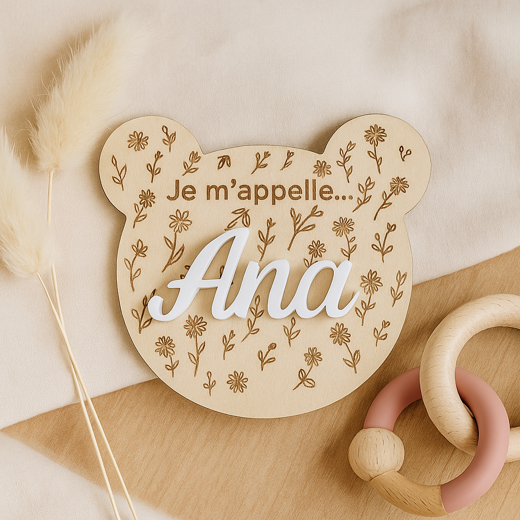carte ourson annonce naissance personnalisée prénom en bois plaque ours bébé bienvenue bébé est né annonce du prénom