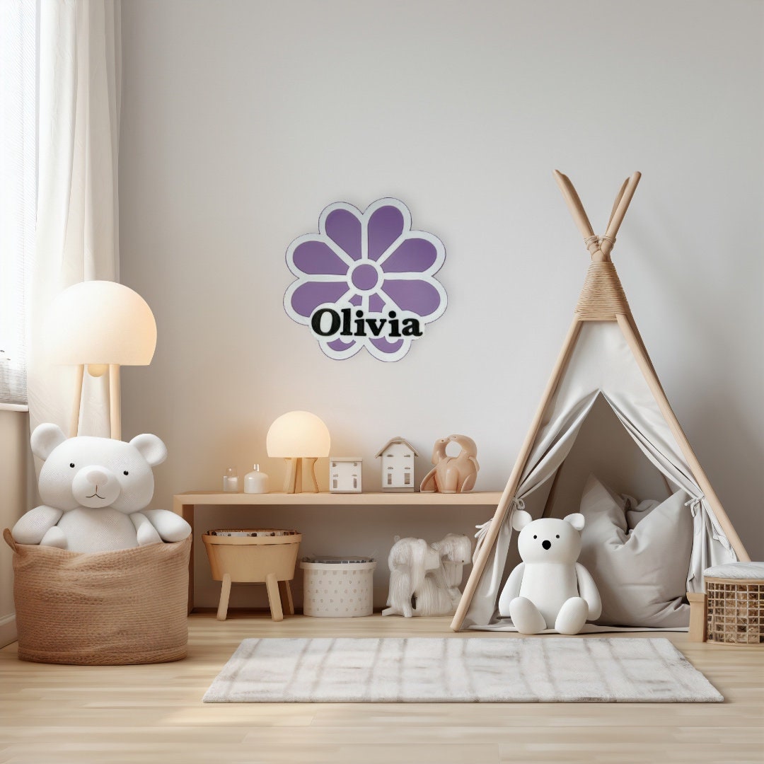 Fleur personnalisable prénom pour déco enseigne de porte pour chambre enfant ou décoration murale