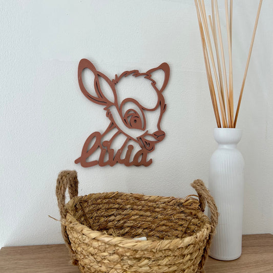 Plaque de porte pour chambre enfant ou bébé Prénom Faon biche personnalisable pour décoration ou objet chambre d’enfant