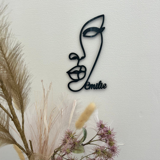 Décoration minimaliste visage femme ligne à personnaliser, idée symbolique et originale pour un cadeau féminin décoration murale intérieur