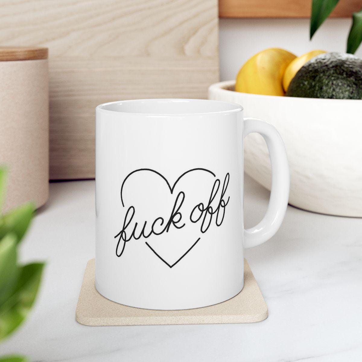 Tasse en céramique avec cœur "Fuck Off" – Design audacieux et original pour le bureau tasse humoristique