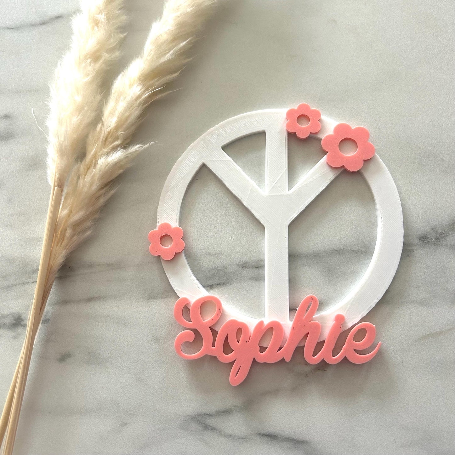 prénom symbole de paix à personnaliser avec fleurs, décoration murale peace enseigne à personnaliser prénom dessus de lit plaque de porte