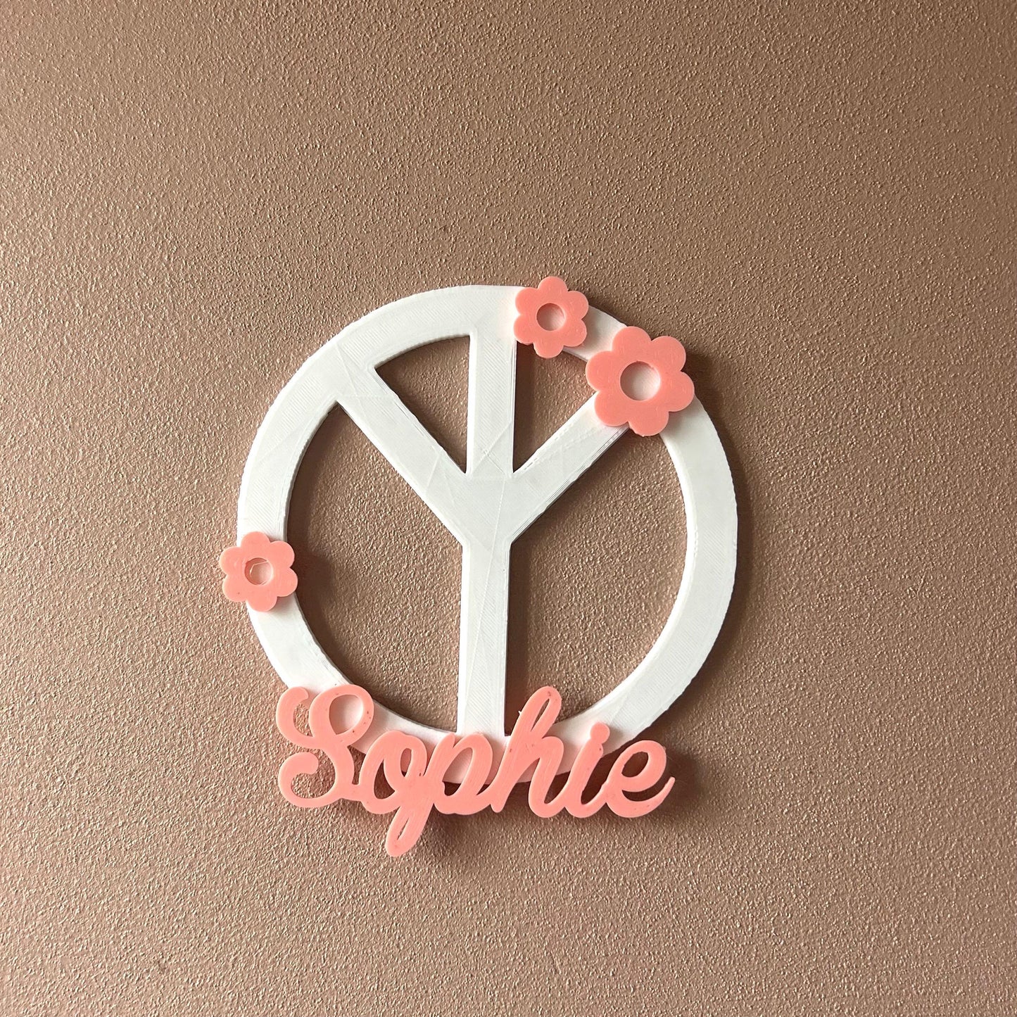 prénom symbole de paix à personnaliser avec fleurs, décoration murale peace enseigne à personnaliser prénom dessus de lit plaque de porte